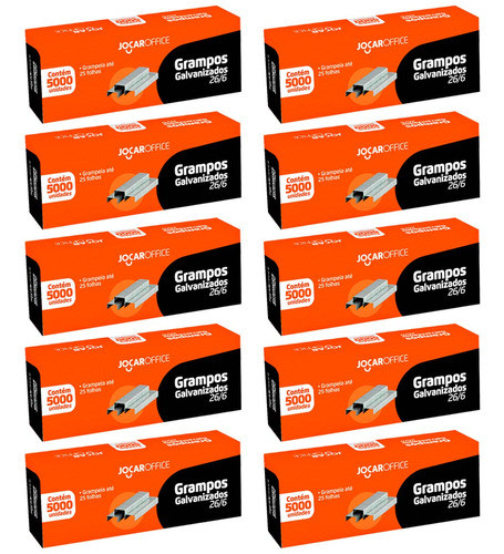 Kit 10 Cx Grampo 26/6 Galvanizado P Grampeador 50.000 Unid 0