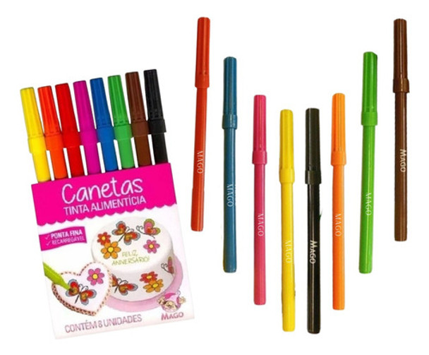 Kit De 8 Canetas Comestivel Ponta Fina De Decoração Premium 0