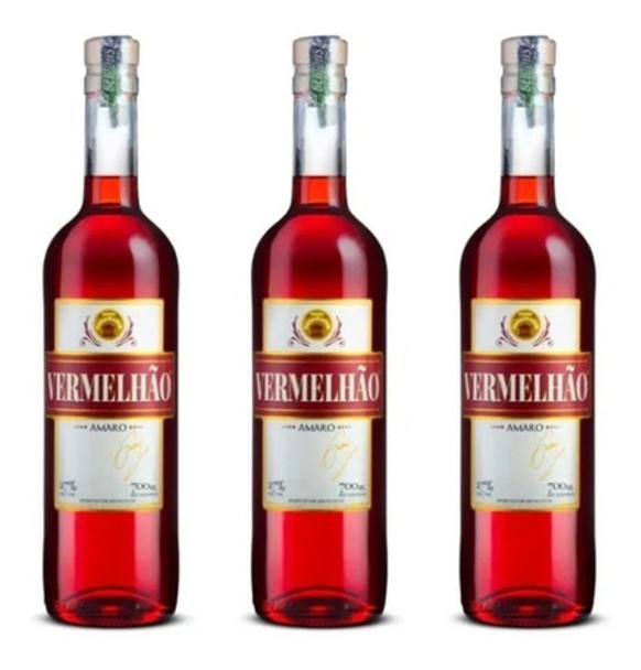 Aperitivo Bitter Vermelhão Garrafa 700ml- Kit Com 3 Unidades 0 Aperitivo Bitter Vermelhão Garrafa 700ml- Kit Com 3 Unidades 0