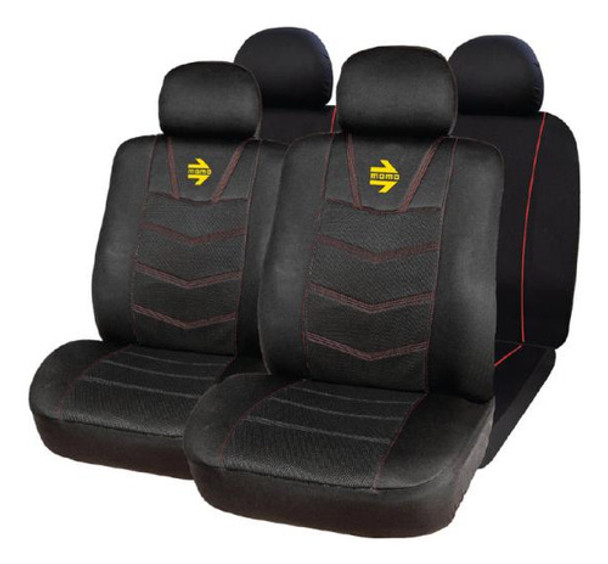 Juego Cubreasientos Universales Negro Rojo Tela Mesh 0