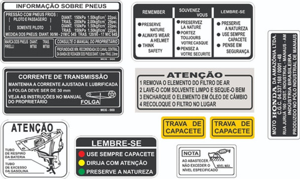 Adesivo Advertência Honda Xlx 350 - 1992 0 Adesivo Advertência Honda Xlx 350 - 1992 0