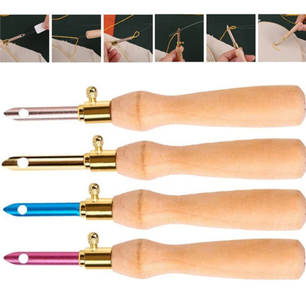 Pacote Com 4 Canetas De Bordar Com Alça De Madeira E Acessór 0