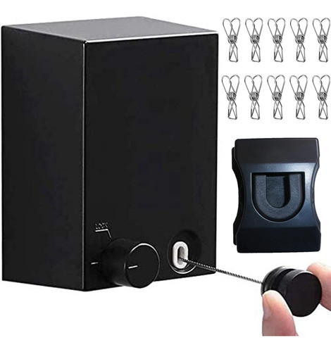 Tendedero Retractil De Pared Autoadhesivo 1.2m-negro 0