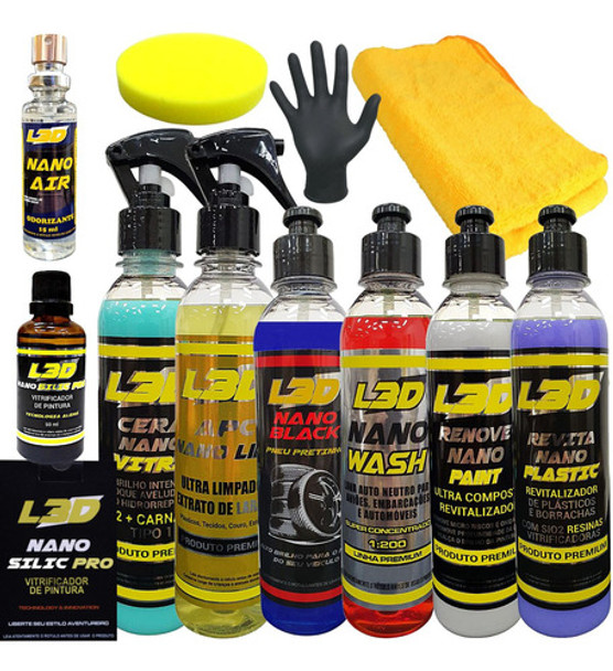 Kit Completo Cera Automotiva Vitrificador Polidor Shampo L3d 0