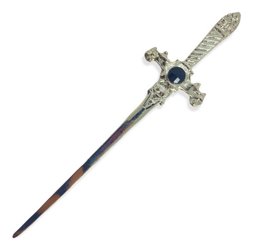 Athame Punhal Adaga Prateado Pedra Preta 15 Cm Metal 0