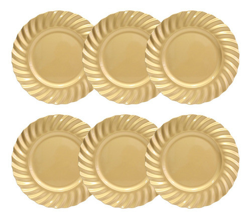 Kit 06 Sousplat Redondo Waves Dourado Polipropileno 33cm 0