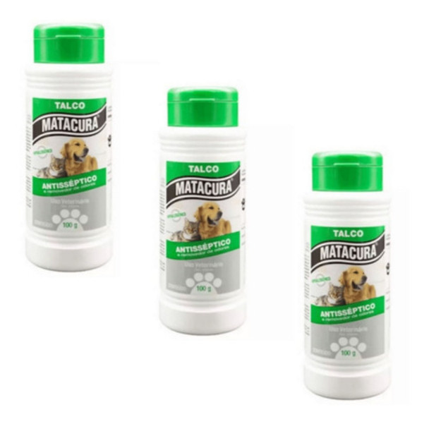 Talco Matacura Antisséptico Hipoalergênico Cães/gatos Kit C3 0 Talco Matacura Antisséptico Hipoalergênico Cães/gatos Kit C3 0