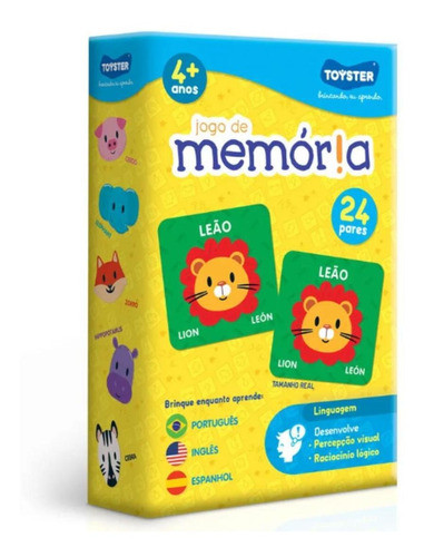 Jogo Da Memória Toyster Animais Em Três Idiomas 0