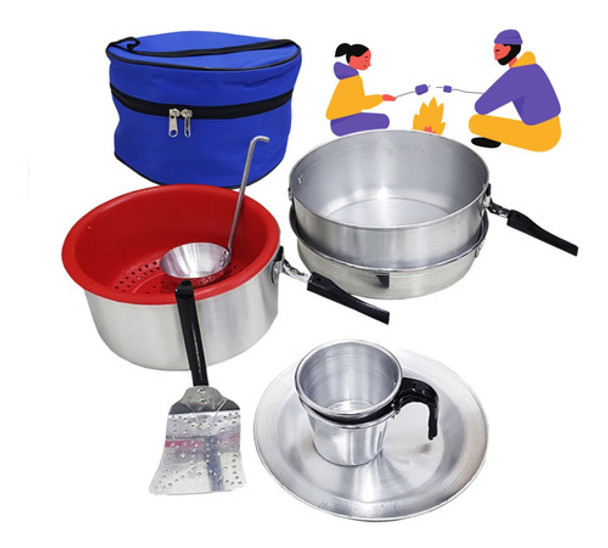 Marmita 2 Personas Mochilero Camping Set D Cocina 12p Brogas 0