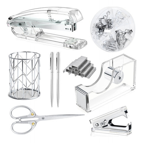 Juego De Accesorios De Escritorio De Oficina Plateado 0