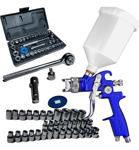 Pistola Pintura Gravidade 1,4mm Hvlp + Soquete 40pcs Puma 0