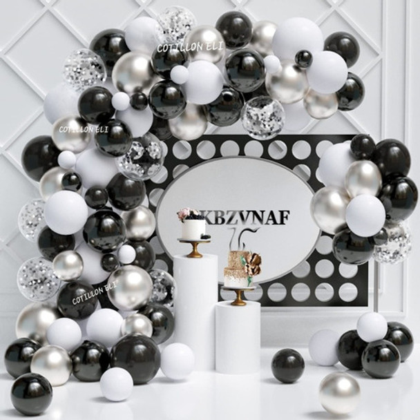 Arco Globos Negro Plateado Blanco Bodas Confetti 0