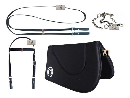 Kit Mangalarga Preto Cavalo Cabeçada Freio Manta Rédea 0
