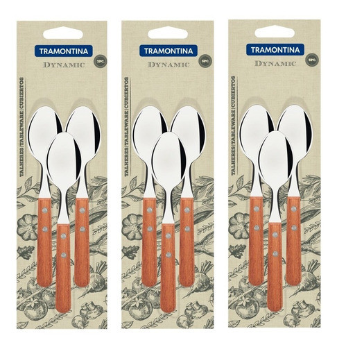 Colher Chá Sobremesa Tramontina Cabo Madeira Inox 9 Peças 0