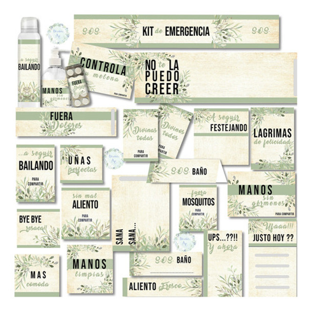 Kit Baño Imprimible S.o.s. Hojas, Fiestas, 15, Casamientos 0