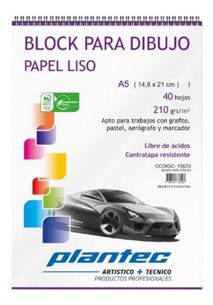 Block Para Dibujo A5 Espiral Plantec 40 Hojas 0