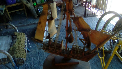 Antiguo Barco A Escala Artesanal Vintage Decoracion 0