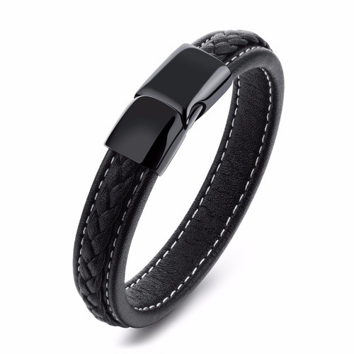 Cool Mens Simple Trenzado Pulsera Cuero Brazalete Brazalete 0
