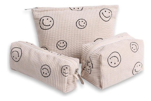 Gardsell 3pcs Smile Corduroy Cosmetic Bag Makeup Bag Aesthet 0