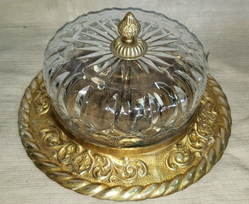 Aplique De Techo De Bronce Con Cristal Montepio_antig 0