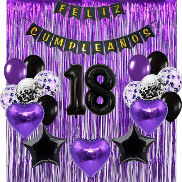 Combo Deco Globos  Violeta/negro + 2cortinas + Números 70cm 0