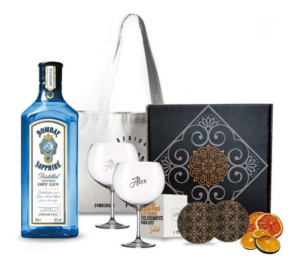Kit Regalo Gin Bombay Sapphire. Box + 2 Copas Transparentes 0