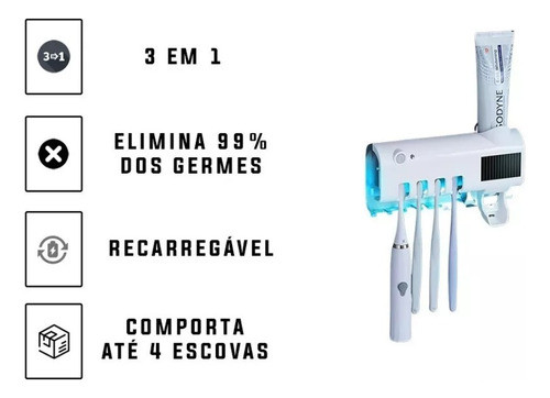 Dispenser Pasta Dente Escova Uv Luz Porta Suporte 0