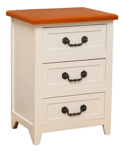 Mesa De Luz 3 Cajones Blanco Con Tapa Color Madera (g1683wh) 0