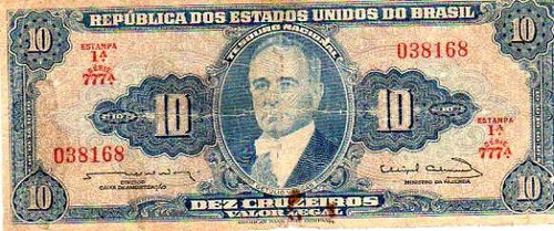 Billete ** Brasil ** ( 10 Cruzeiros ) Valor Legal  Años 60 0