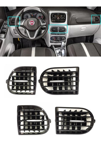Kit Difusor Ar Central E Lateral Preto Botão Prata Idea 2015 0