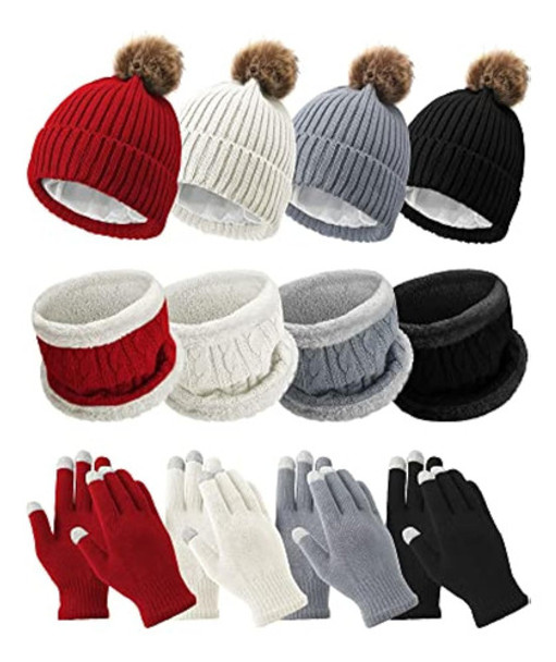 Juego De 12 Gorros De Invierno Para Mujer, Bufanda 0