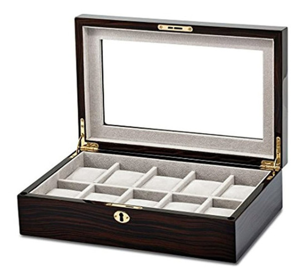 Alto Brillo Acabado De Ebano De Bloqueo 10watch Estuche Wve 0 Alto Brillo Acabado De Ebano De Bloqueo 10watch Estuche Wve 0