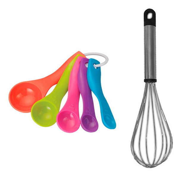 Kit 5 Colher De Medida + Batedor Fouet De Alumínio Cozinha 0