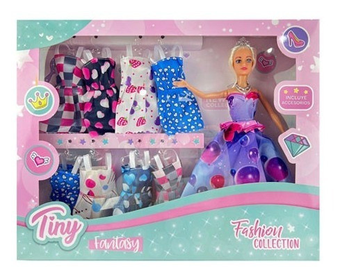 Muñeca Tiny Fantasy Collection Con 8 Vestidos 0