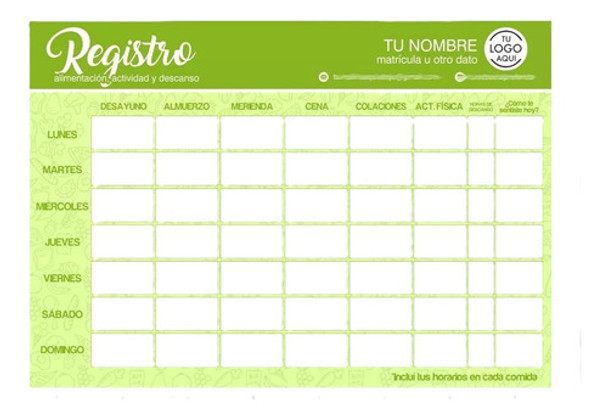 Planner Nutricional Editable Registro Menu Comidas Nutricion 0