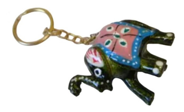 Chaveiro Indiano Artesanal Elefante Resina Pintado Verde Fol 0