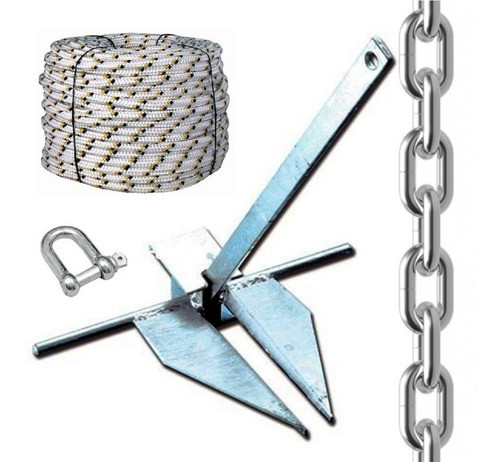 Combo Ancla Danforth 4kg +2m De Cadena+30m De Cabo+ Grillete 0