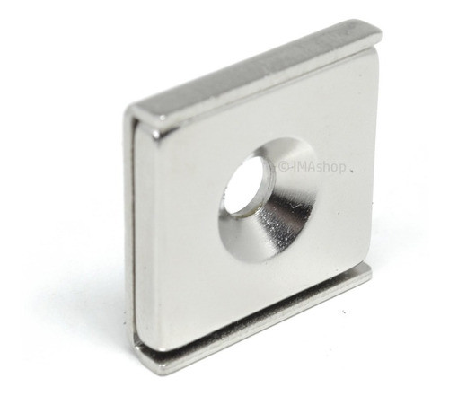 Ímã Fixador Neodímio Retangular 20x20x4 Mm Escareado 10kg 0