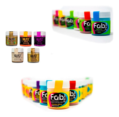 Kit Pó Brilhante Comestível Para Confeito Fab 10 Unidades 0