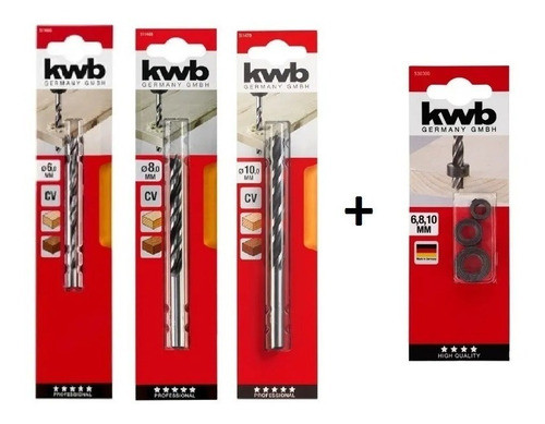 Kit Mechas Helicoidal Madera 6 8 10 Mm + Tope De Mecha Kwb 0