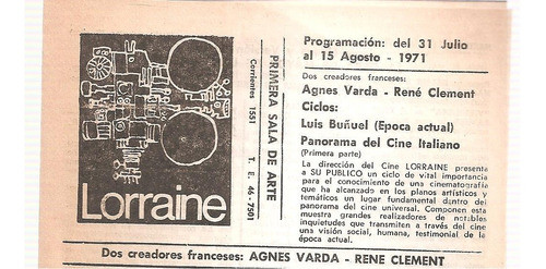 Programa Cine Lorraine Agosto 1971 0