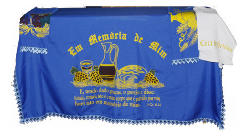 Kit 4 Peças De Toalhas De Decoração Para Santa Ceia Azul 0