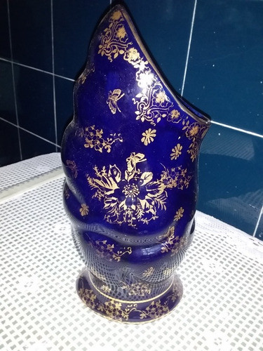 Antiguo Florero En Porcelana Numerado Azul Cobalto  (10) 0