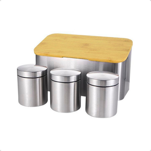 Conjunto Porta Pão E Potes Multiuso Metálicos Cozinha 0