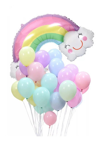 25 Globos Pastel + Globo Arcoiris Grande 0