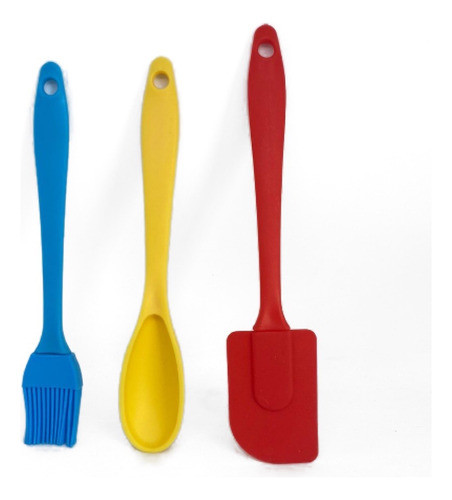 Set Espatula Pincel Cuchara Silicona X3 Repostería Cocina 0
