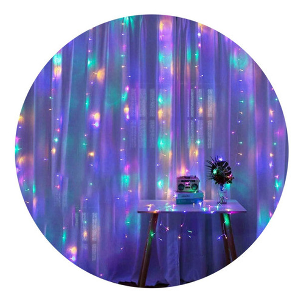 Cortina Luces Conexión Usb Led 3x3 Mts Rgb Control Remoto 0