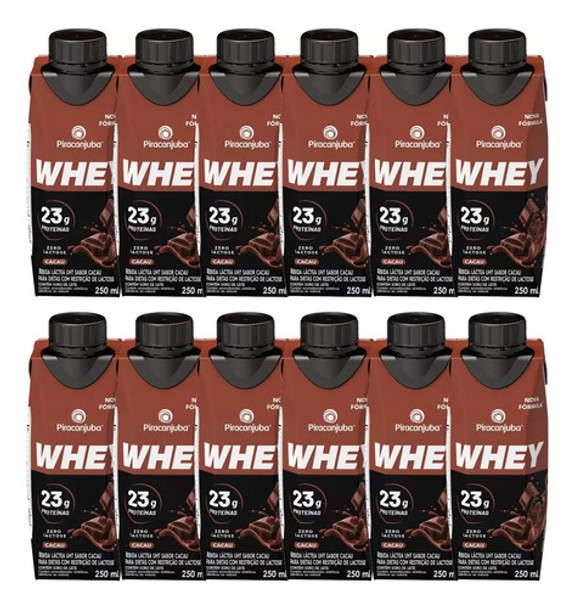 Kit 12 Bebida Láctea Uht Cacau Zero Lactose Piracanjuba Whey 0