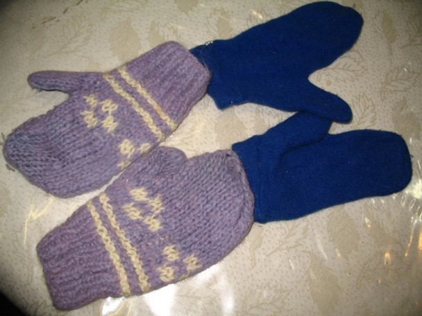 2 Pares De Guantes Mitones Lana Y Bremer Azules Y Lilas Blan 0