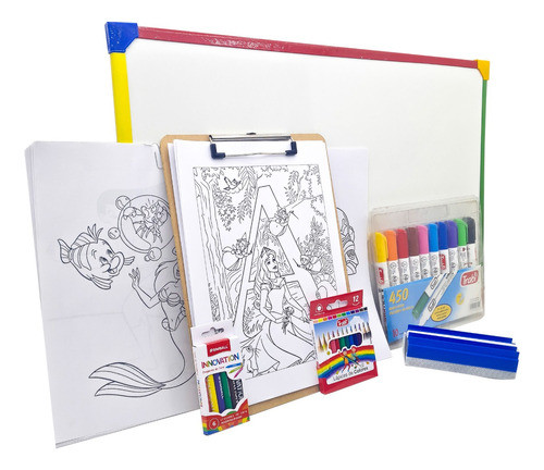 Kit Arte Niños Set Infantil Pizarra Pizarron 60x40 Disney Ab 0